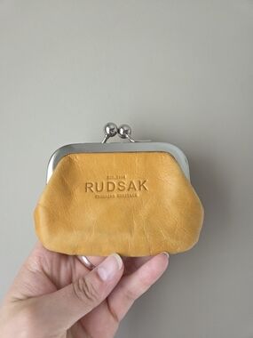 RUDSAK Mustard Yellow Leather Kiss-Lock Coin Pouch